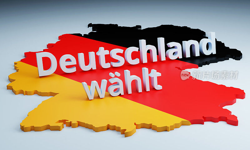 德国地图，标题Deutschland wählt(德国选择)在3D与国家的颜色在地图上。